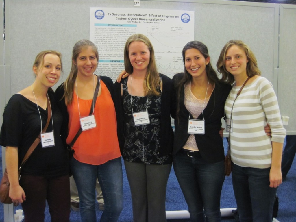 Current St. Mary’s students and alumni at the International CERF meeting in San Diego. L to R: Julie Walker ’13, Hannah Coe ’13, Liz Lee ’13, J.J. Walker ’14, and Kristin Hay’13.