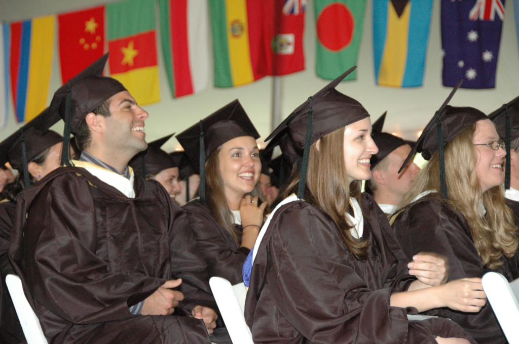 St. Mary’s College of Maryland seniors listen to a speech during graduation Saturday. (Photo by Lee Capristo)