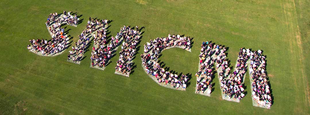 SMCM orientation aerial group photo