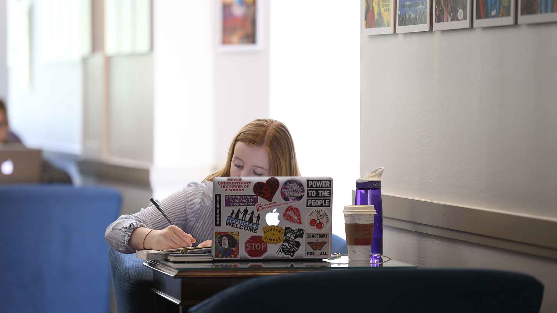 SMCM student studying in the library