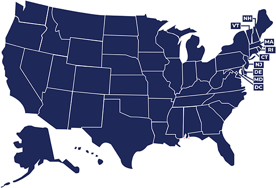 Simple Illustrated Map of the United States of America with lines dividing states