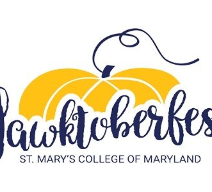 gold and navy pumpkin logo with the words, Hawktoberfest at St. Mary's College of Maryland