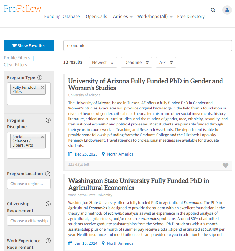 Screenshot of the ProFellow website