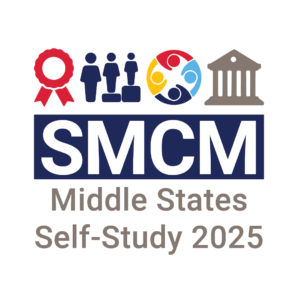 MSCHE Logo v2 Logo for SMCM Middle States Self-Study 2025. Features icons of a ribbon, people, a multicolored circle of figures, and a building with columns above the text.