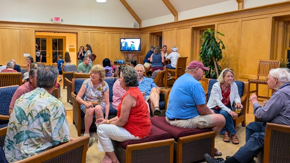 Golden and Beyond Anniversary Reception at the river center, chit chatting with classmates