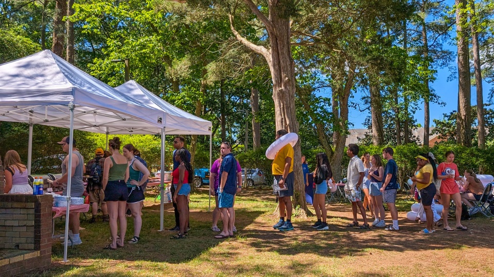 SMCM Almost Alumni Cookout 2025 - students line up for yummy food