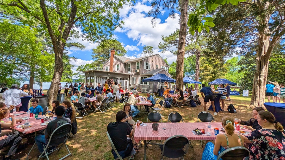 SMCM Almost Alumni Cookout 2025 - wide angle crowd shot of all the students at the cookout