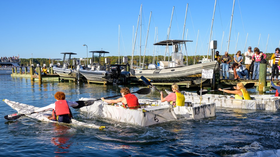 Great Bamboo Boat racers start off from the docks