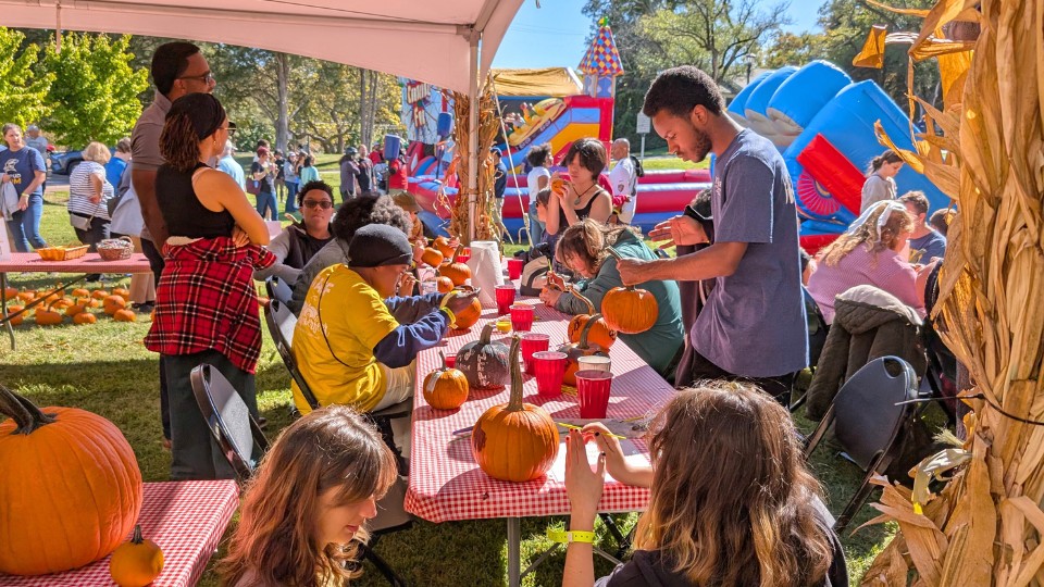 Pumpkin painting at the James P. Muldoon River Center Waterfront Fall Festival at Hawktoberfest at SMCM