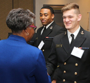Dr. Jordan greeting Naval Academy Students
