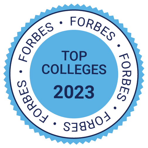 College rankings home page. 2023-24 Forbes Top Colleges Light Blue Badge.