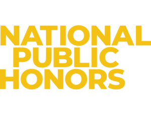 Text logo reading "The National Public Honors College" in bold yellow and white letters on a black background.