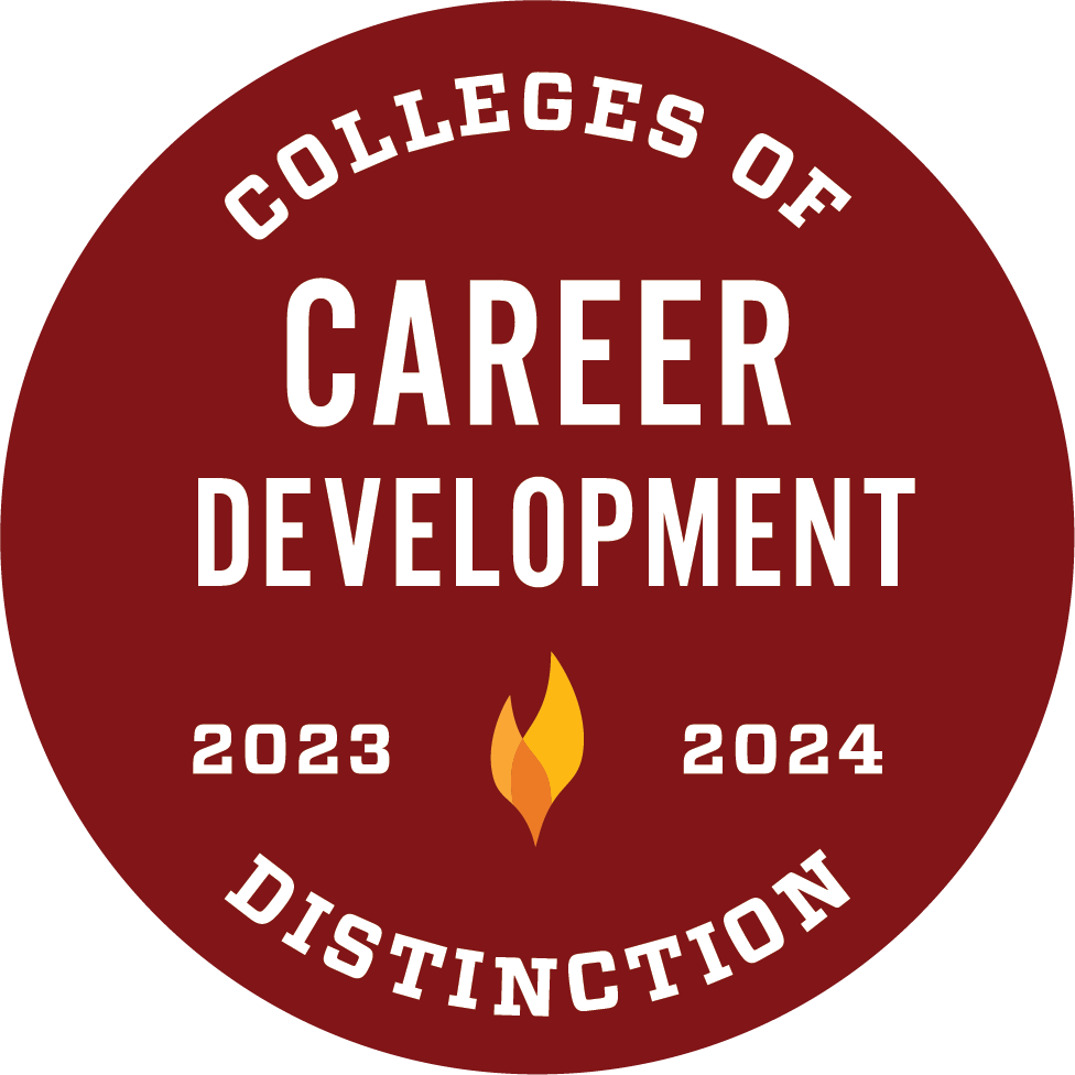 Red circular badge reading "Colleges of Career Development 2023-2024 Distinction" with a flame icon in the center.