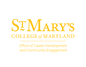St. Mary's College of Maryland logo with text: Office of Career Development and Community Engagement on a light background.