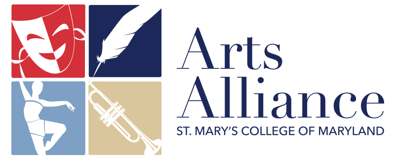artsalliance-logo_header 1 Logo for Arts Alliance at St. Mary's College of Maryland, featuring icons of a theater mask, feather, dancer, and trumpet in colored squares.
