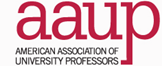 Logo of the American Association of University Professors (AAUP) featuring large red "aaup" letters above the organization's full name in black text.
