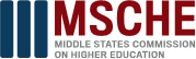 Logo for the Middle States Commission on Higher Education including the letters MSCHE with three blue vertical lines