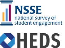 Logos of NSSE and HEDS. The NSSE logo features vertical bars in different colors. Below it reads "national survey of student engagement." The HEDS logo includes a stylized design next to the letters "HEDS.
