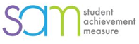 Logo for the Student Achievement Measure with "sam" in lowercase letters and "student achievement measure" written to the right.