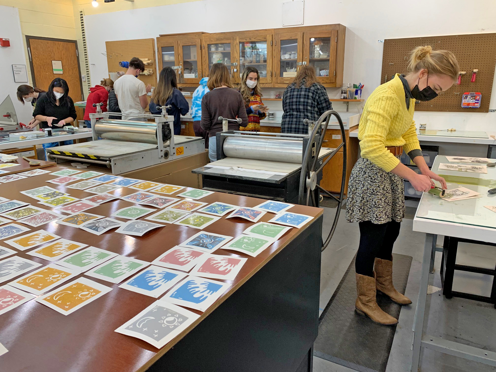 students making prints