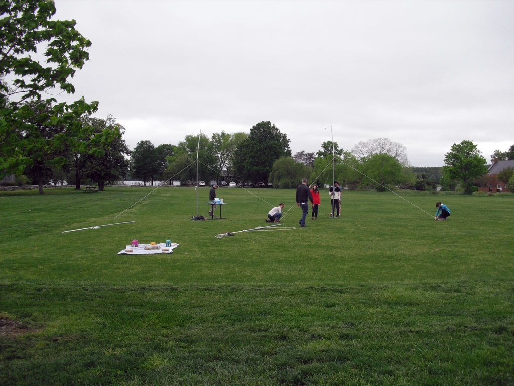 Students set up the Radio JOVE telescope on Admissions Field
