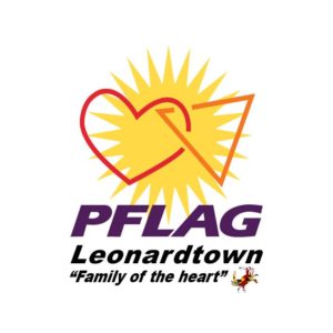 Logo image of a heart and triangle together with a sun in the background that reads PFLAG