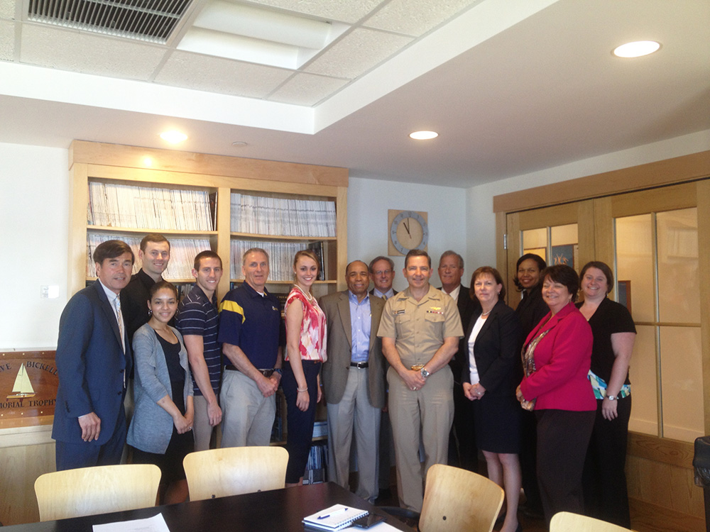 Pictured is Vice Adm. David Dunaway along with college representatives, including Board members Glen Ives, Donny Bryan, and Tim Heely.