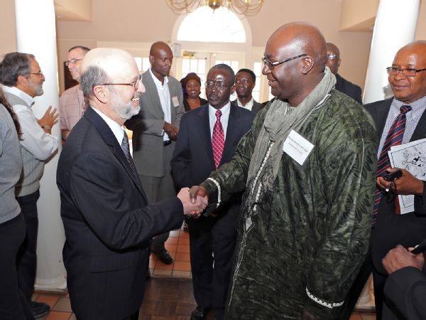 St. Mary’s College of Maryland President Joseph Urgo (left); the Gambian Ambassador to the U.S. Alieu M. Ngum (center); and Vice Chancellor of the University of The Gambia Muhammadou M.O. Kah (right).Photo taken by Bill Wood.