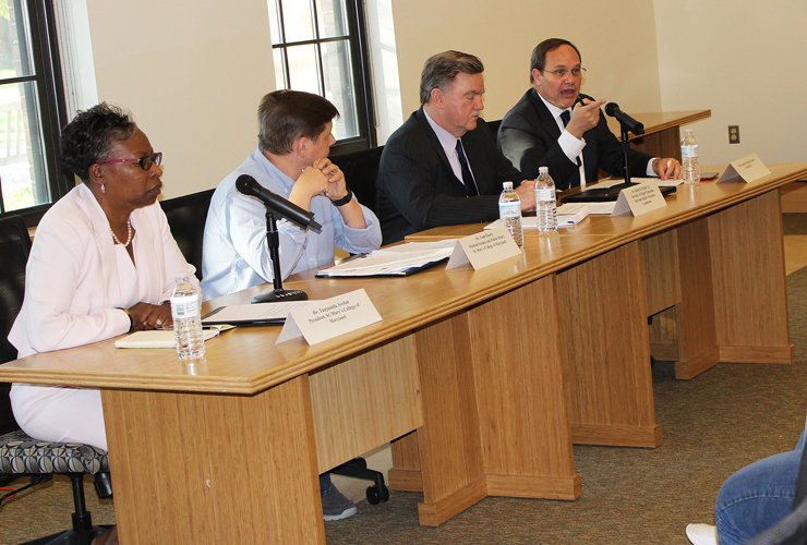 Left to right: President Jordan, Associate Professor Todd Eberly, Maryland Secretary of Higher Education James Fielder, and Senator Steve Waugh