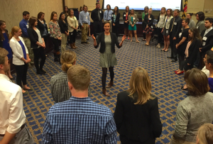 Rachel Carson Council staffer Zoe Ackerman leads an interactive political-participatory theatre workshop at the Power Dialog in Maryland.