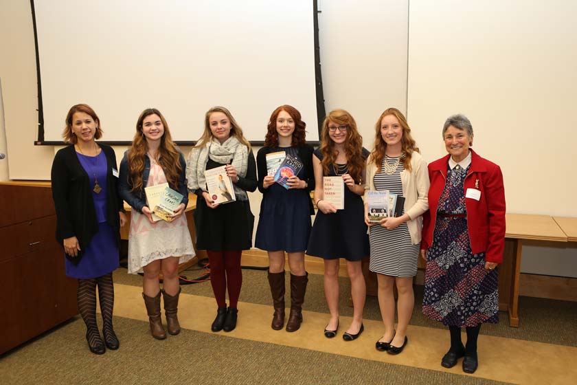 The 18th Annual PBK Book Award Ceremony was held on November 12, 2015. Pictured from left to right are: Angela Draheim (PBK chapter president), Cristalyn Doig (King's Christian Academy), Victoria Tacquard (Great Mills), Alexis Spiotta (Chopticon), Casey Bacon (Leonardtown), Grace Goodley (St. Mary's Ryken), Laraine Glidden (PBK book award coordinator). Photo by Bill Wood.