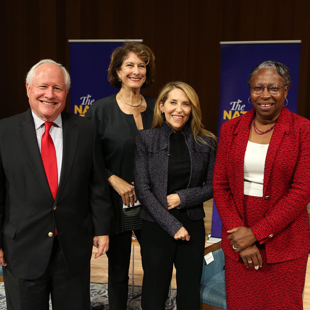 President Jordan with the Inalienable Rights national media panel: Bill Kristol, Mara Liasson, and Jessica Yellin
