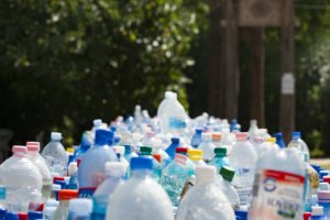 a pile of recyclable plastic bottles