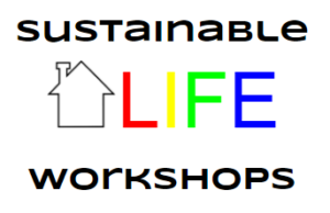 "Sustainable Life Workshop" Logo with the clip-art outline of a house