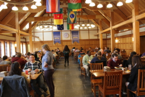 students in the Great Room dining hall