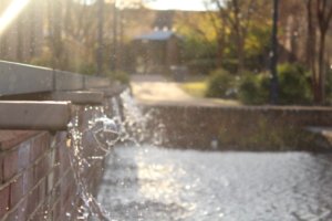 Goodpaster fountain that runs on recycled rain water from gutters