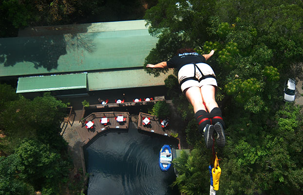 A student bungee jumping